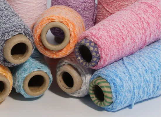 Duas cores misturadas de fios de chenille, corados 50% poliéster 50% algodão, misturados com ponto branco